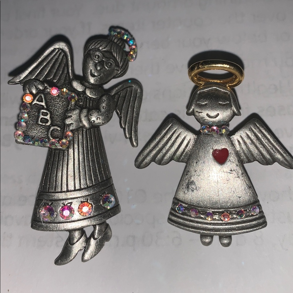 2 vintage jj angel brooch bundle